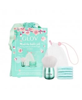 Glov Matcha Latte set Moon Pads makeup remover 5pcs + Kabuki makeup brush + bag