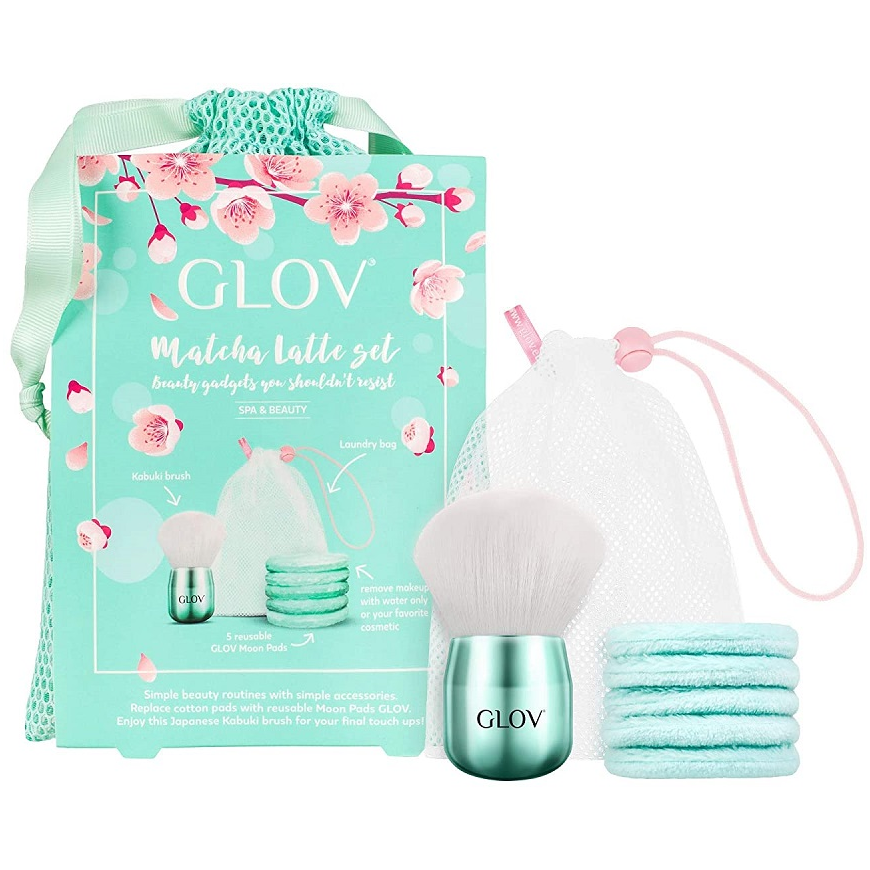 Glov Matcha Latte set Moon Pads makeup remover 5pcs + Kabuki makeup brush + bag – 2