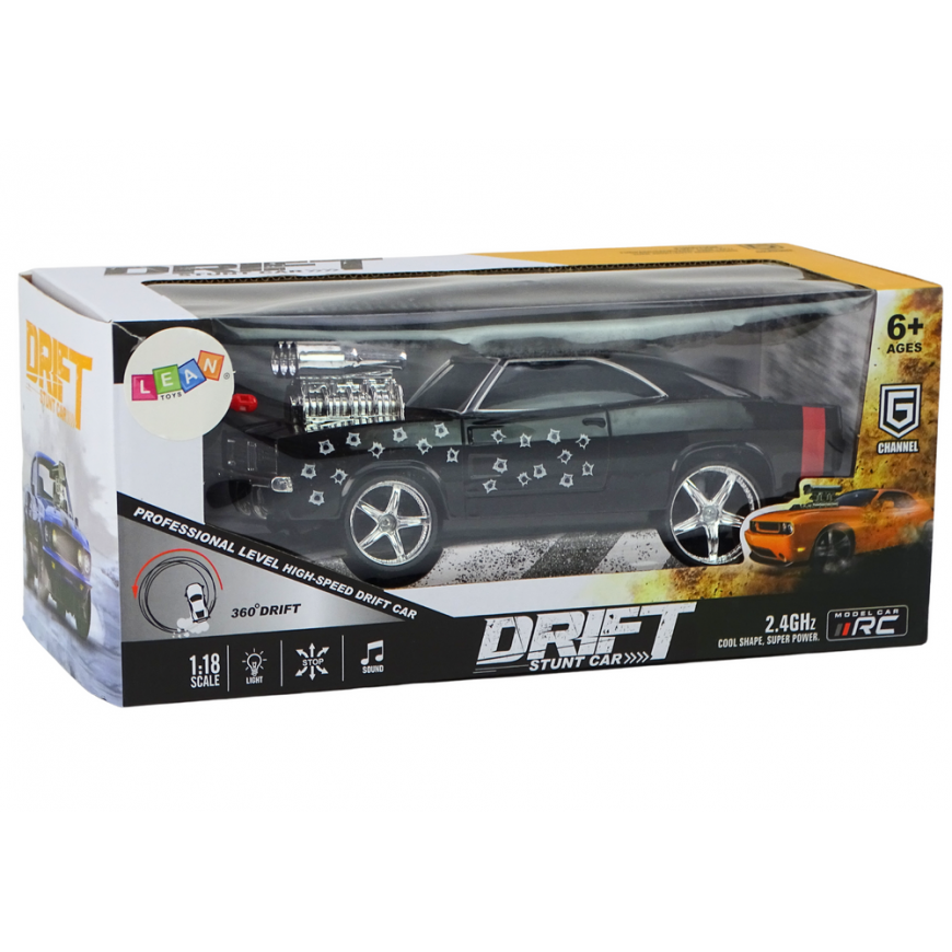Lean Toys Remote Control Car 1:18 Drift 360 Lights Sounds Black – 4