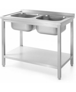 Wall-mounted dining table with two sinks and a shelf, screwed 100x70x85 cm - Hendi 812969