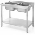 Wall-mounted dining table with two sinks and a shelf, screwed 100x70x85 cm - Hendi 812969 Wall-mounted dining table with two sinks and a shelf, screwed 100x70x85 cm - Hendi 812969