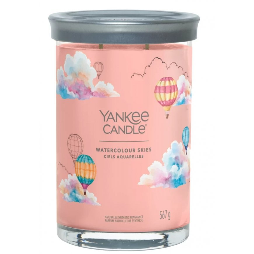 Yankee Candle Watercolour Skies vahaküünal Silinder Kašmiirpuit, Jasmiin, Muskus Roosa 1 tk