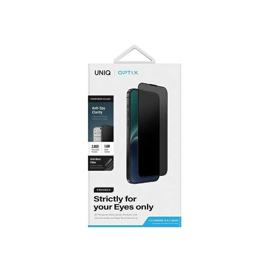 UNIQ Optix Privacy iPhone 15 Plus 6.7" / 14 Pro Max 6.7" prywatyzujące grūdintas stiklas su aplikatorem – 4