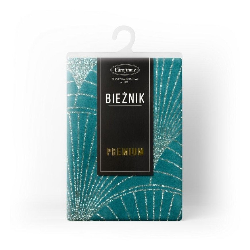 Eurofirany BLINK / 14 Velvet table runner with a large art deco fan pattern, 35X180 cm, color: dark turquoise – 4