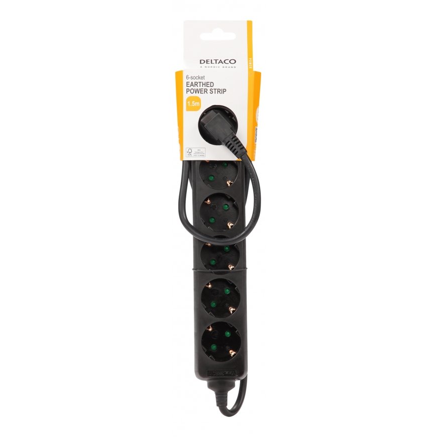 Deltaco GT-0620 удлинитель 1,5 m 6 розетка(и) Для помещений Черный – 3