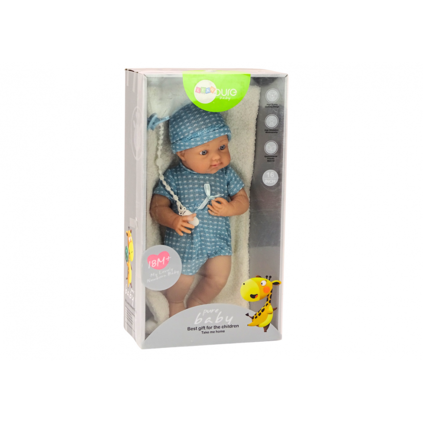 Lean Toys Baby doll in blue clothes, hat, pacifier, and blanket – 3