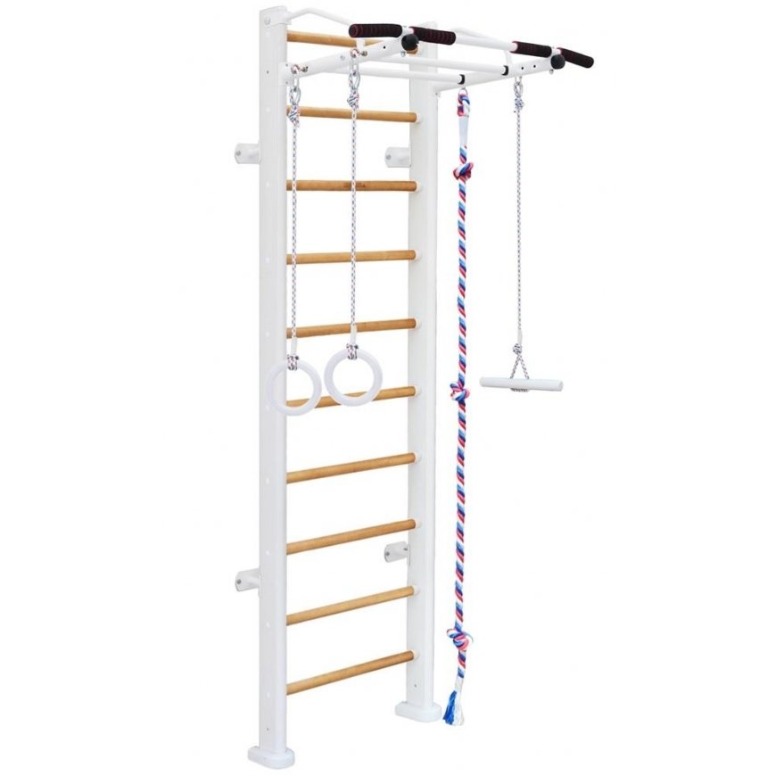 Wooden Swedish gymnastics wall SANRO SMILE white/natural, 243x64cm