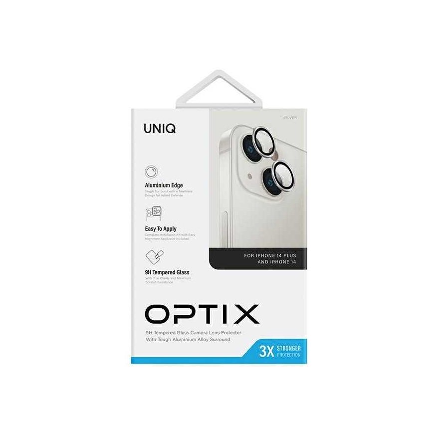 UNIQ Optix Aluminum Camera Lens Protector iPhone 14 6.1" / 14 Plus 6.7" sterling silver glass na lens camera with applicator – 4