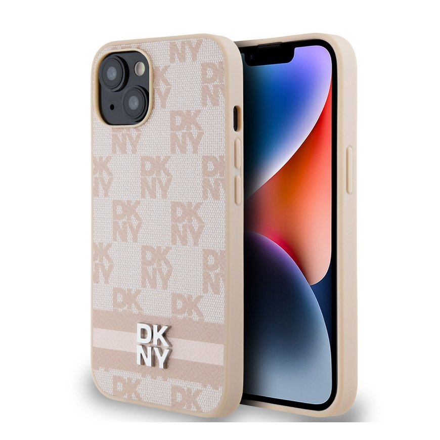 DKNY PU Leather Checkered Pattern and Stripe Case for iPhone 14