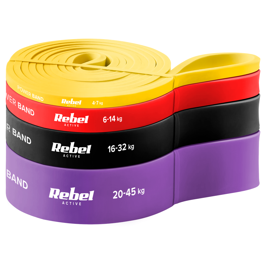 Set of latex exercise bands - Power Band PLs-2, 4-45 kg, 4 bands, REBEL ACTIVE