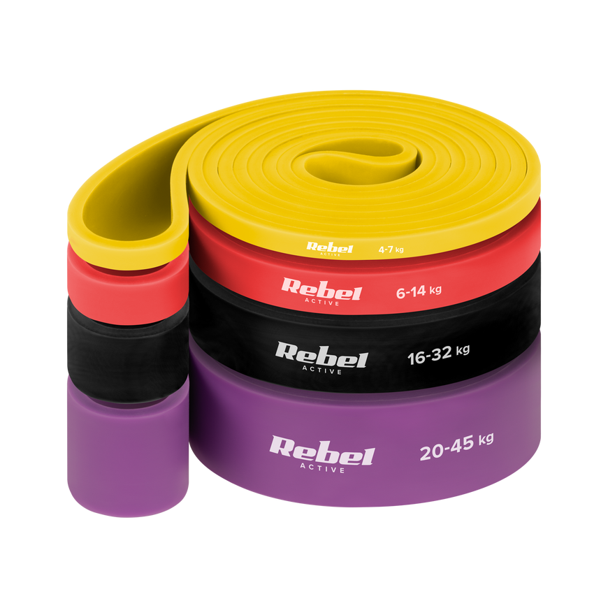 Latekso mankštos juostų rinkinys - Power Band PLs-2, 4-45 kg, 4 juostos, REBEL ACTIVE – 4