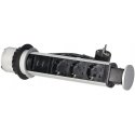 Orno Baldų lizdas ?6cm ištraukiamas nuo stalviršio su USB įkrovikliu, spyna ir 1,8m laidu, 3x2P+Z (Schuko), sidabrinis Orno Baldų lizdas ?6cm ištraukiamas nuo stalviršio su USB įkrovikliu, spyna ir 1,8m laidu, 3x2P+Z (Schuko), sidabrinis