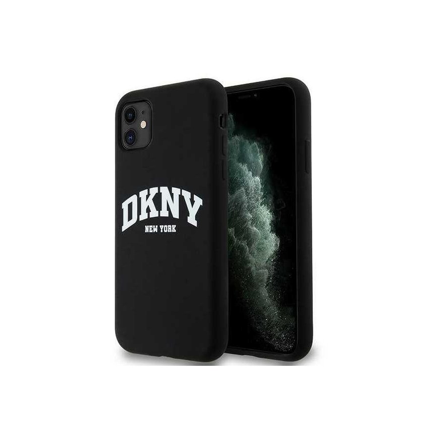Dėklas DKNY DKHMN61SNYACH iPhone 11 / Xr 6.1" juoda/juodas hardcase Liquid Silicone Baltas Printed Logo MagSafe