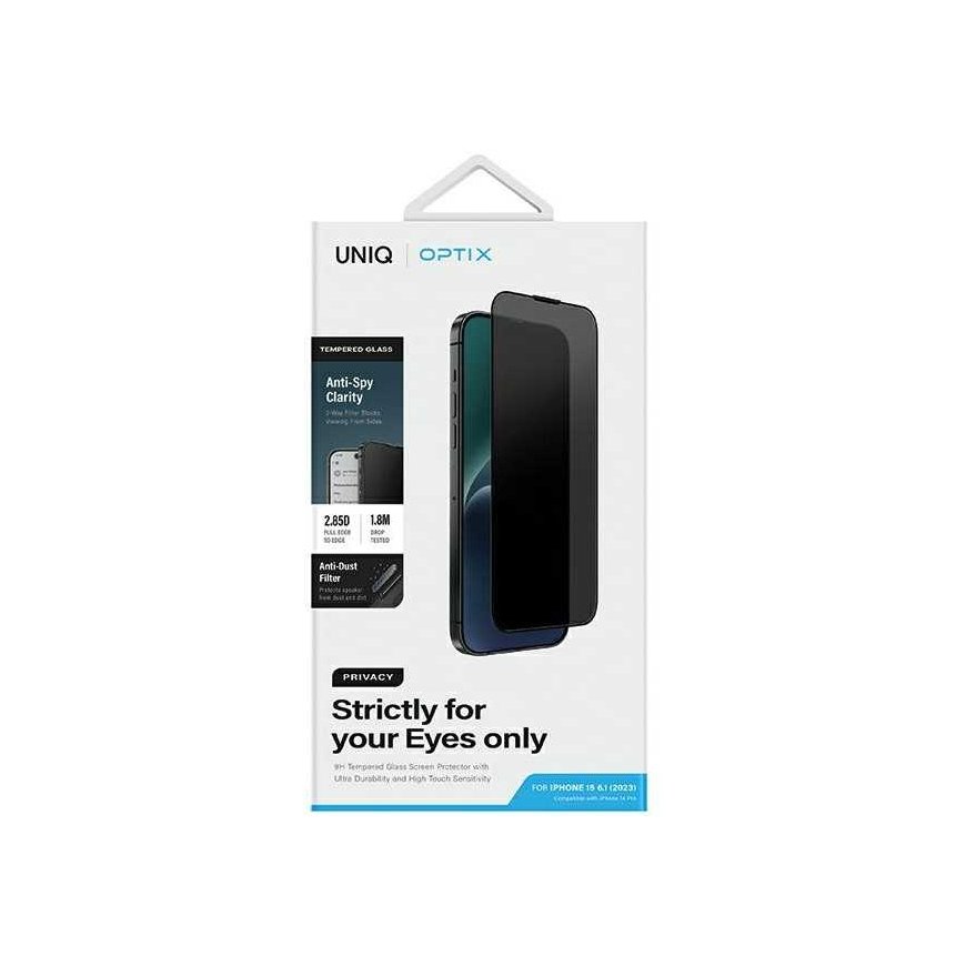 UNIQ Optix Privacy iPhone 15 6.1" / 14 Pro 6.1" prywatyzujące grūdintas stiklas su aplikatorem – 4