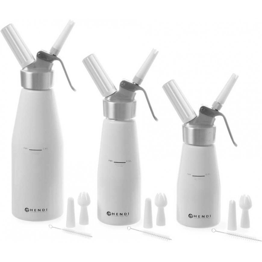 N2O Kitchen Line Whipped cream siphon set + 3 nozzles 0.25L - white - HENDI 588031 – 2