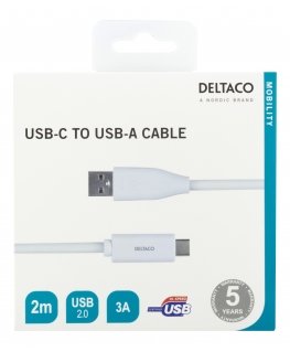 Deltaco USBC-1011M USB cable 2 m USB 2.0 USB A White