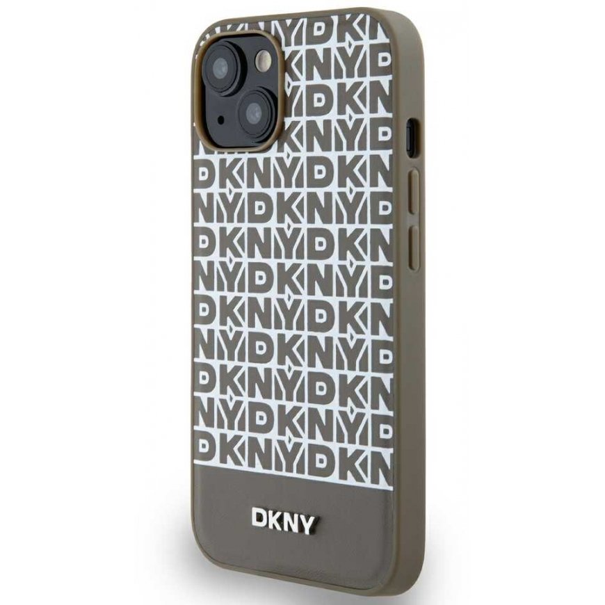 Dėklas DKNY DKHMP15SPSOSPW iPhone 15 / 14 / 13 6.1" ruda/ruda hardcase Leather Printed Pattern Metal Logo MagSafe – 2