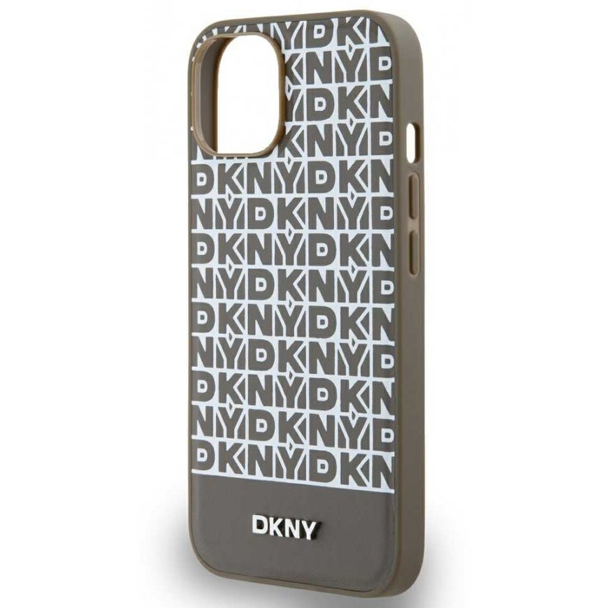 Case DKNY DKHMP15SPSOSPW iPhone 15 / 14 / 13 6.1" brown/brown hardcase Leather Printed Pattern Metal Logo MagSafe – 3