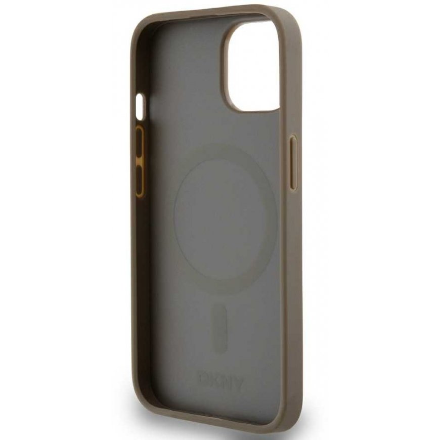 Dėklas DKNY DKHMP15SPSOSPW iPhone 15 / 14 / 13 6.1" ruda/ruda hardcase Leather Printed Pattern Metal Logo MagSafe – 4
