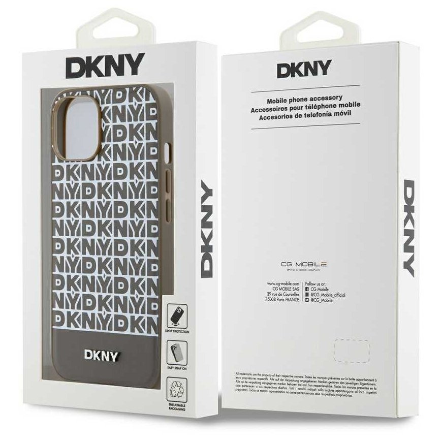 Dėklas DKNY DKHMP15SPSOSPW iPhone 15 / 14 / 13 6.1" ruda/ruda hardcase Leather Printed Pattern Metal Logo MagSafe – 5