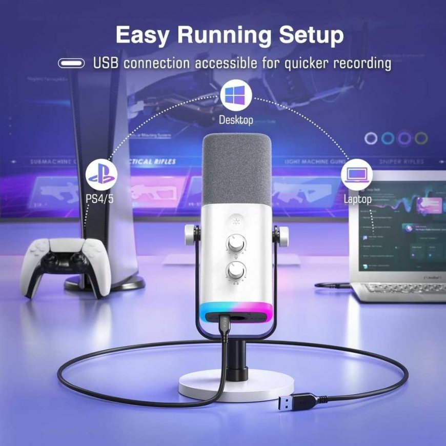 FIFINE AmpliGame AM8W laidinis mikrofonas su RGB apšvietimu|USB/XLR – 5