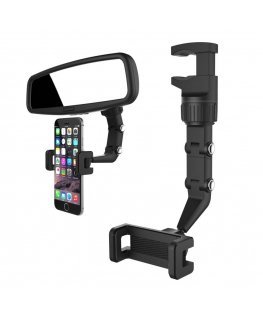 Adjustable car rearview mirror holder for smartphone black
