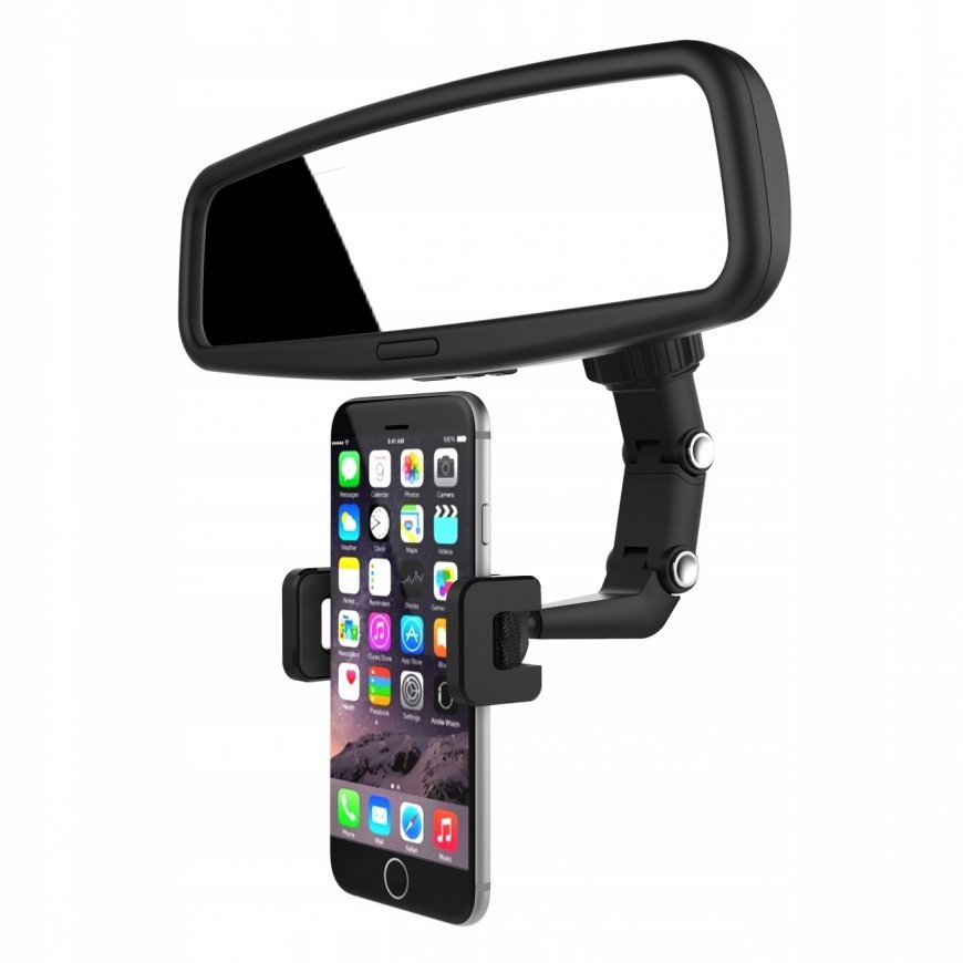 Adjustable car rearview mirror holder for smartphone black – 2