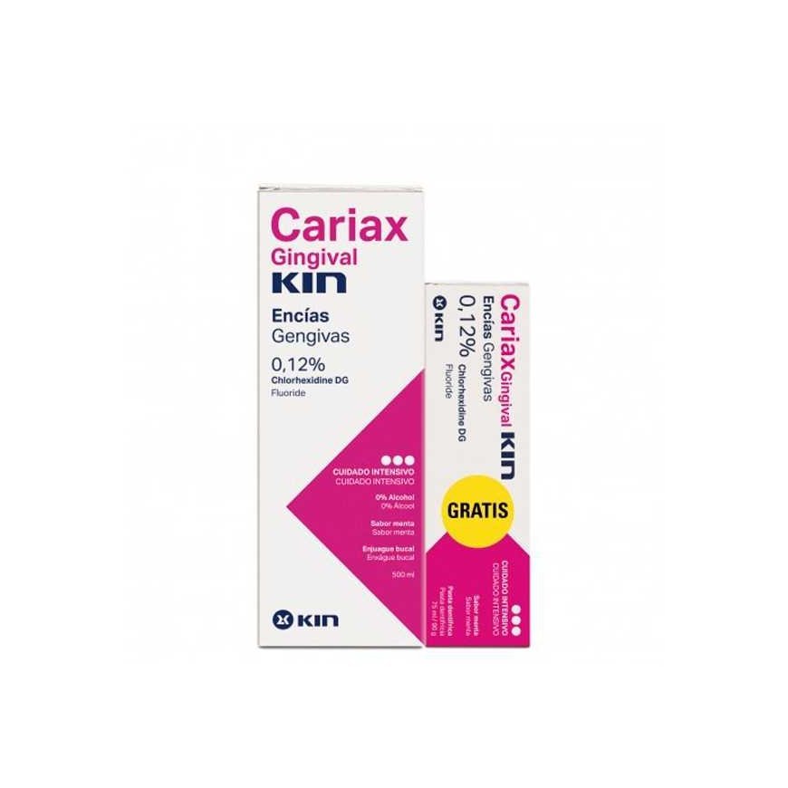 Kin Cariax Gingival burnos skalavimo skystis 500 ml + dantų pasta 75 ml – 2