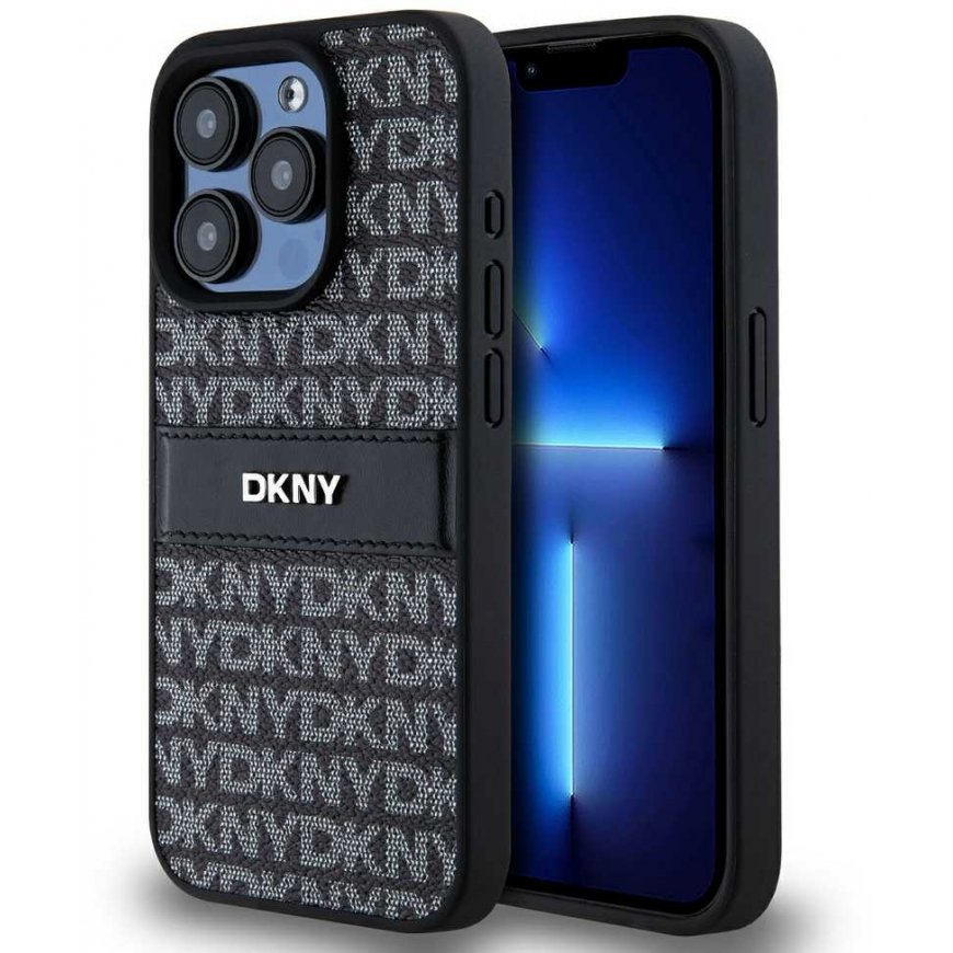 Case DKNY DKHCP14XPRTHSLK iPhone 14 Pro Max 6.7" black/black hardcase Leather Mono Stripe & Metal Logo