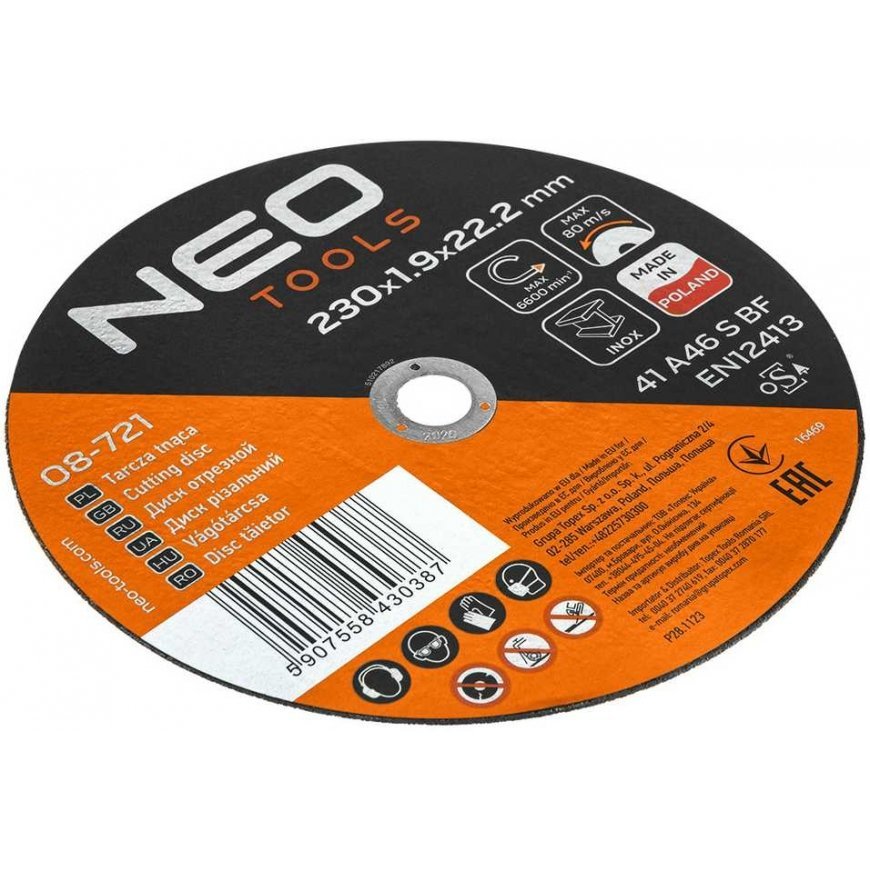 Neo Tarcze tnące do metalu 41 A46 S BF-230 x 1,9 x 22,23 INOX, 25 vnt w op. Wyprodukowano w Polsce – 5