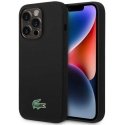 Dėklas Lacoste Apple iPhone 15 Pro skystas silikoninis mikropluošto Croc logotipas Magsafe galinis dangtelis Juodas
