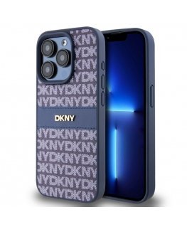 DKNY PU Leather Repeat Pattern Tonal Stripe Case for iPhone 15 P