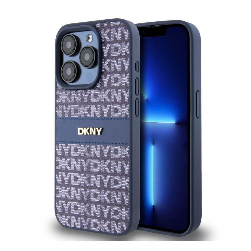DKNY PU Leather Repeat Pattern Tonal Stripe Case for iPhone 15 P