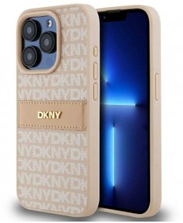 Case DKNY DKHCP14LPRTHSLP iPhone 14 Pro 6.1" pink hardcase Leather Mono Stripe & Metal Logo