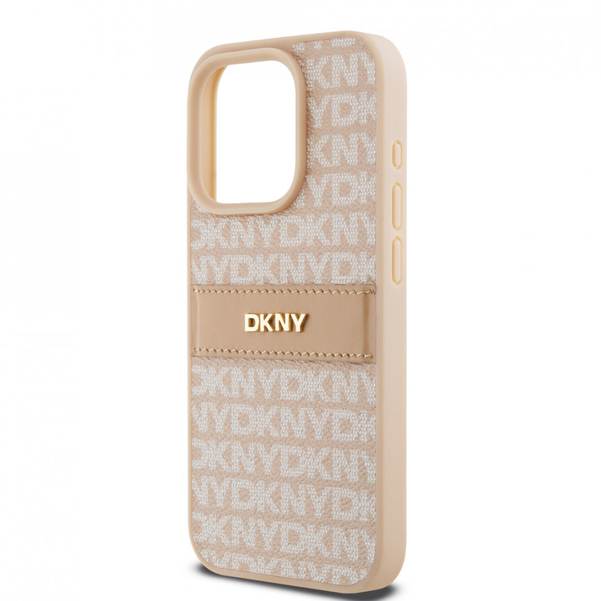 Case DKNY DKHCP14LPRTHSLP iPhone 14 Pro 6.1" pink hardcase Leather Mono Stripe & Metal Logo – 4