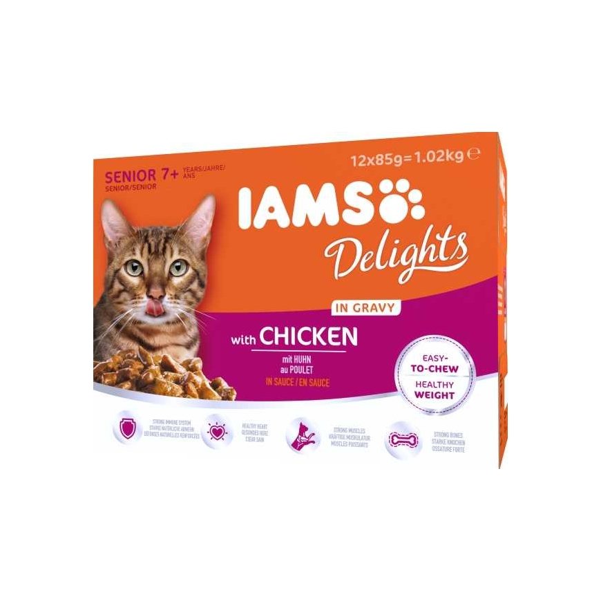 Iams Cat Senior in Gravy 12x85g Land & Sea collection