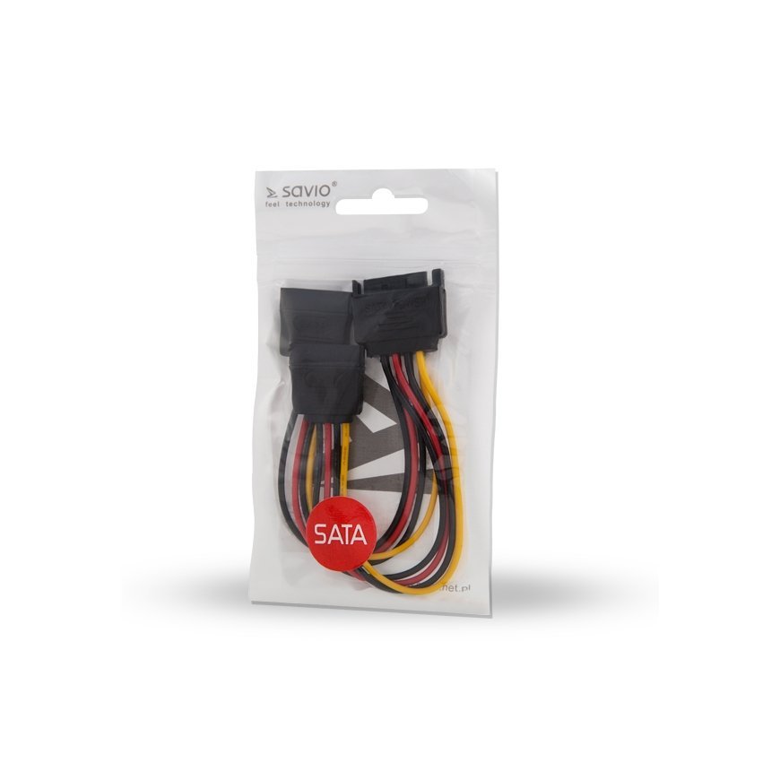 Savio Power cable SATA 15 pin (M) 2x SATA 15 pin (F) AK-17 Black Red White Yellow Must, Punane, Koll – 2
