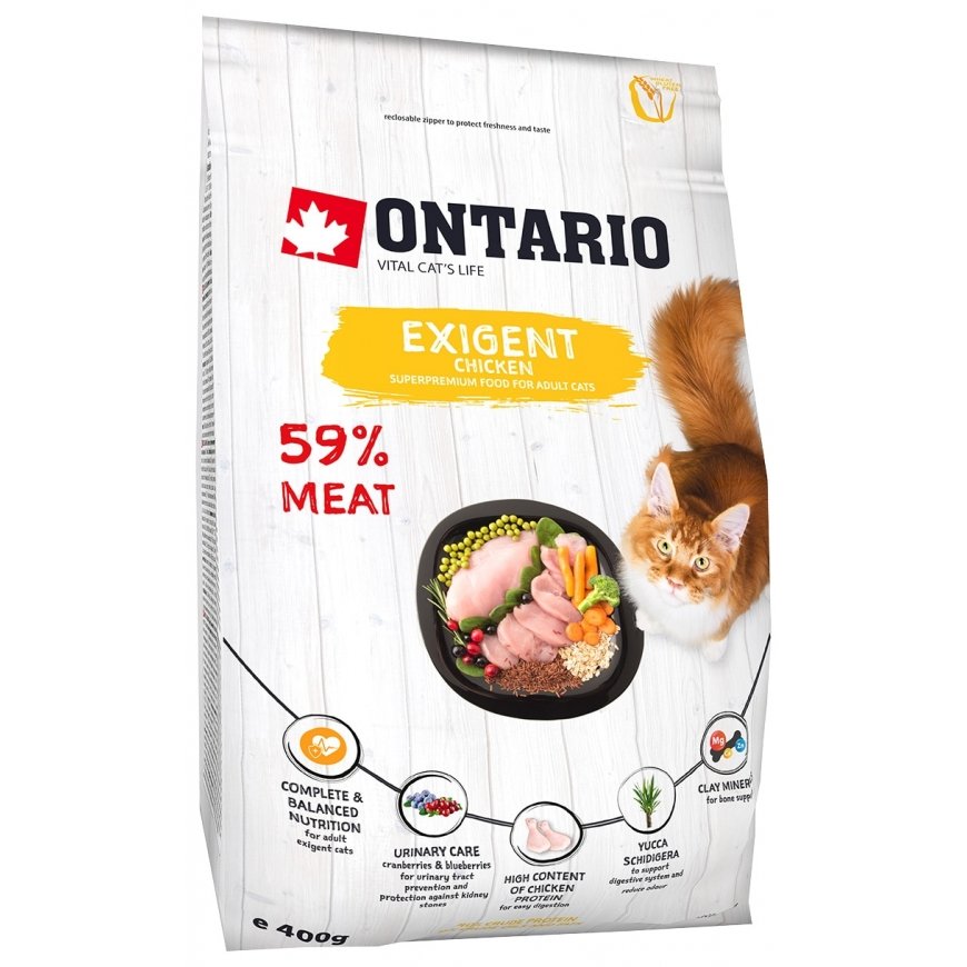 Dry cat food - Ontario Cat Exigent, 400 gr