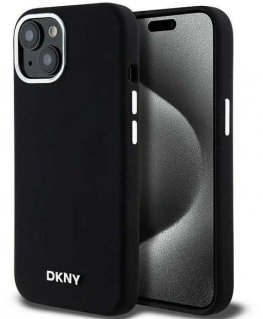 DKNY Liquid Silicone Small Metal Logo MagSafe Case for iPhone 14/15/13 - Black
