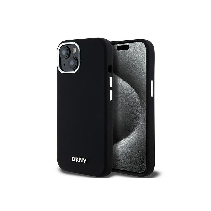 DKNY Liquid Silicone Small Metal Logo MagSafe Case for iPhone 14/15/13 - Black – 2