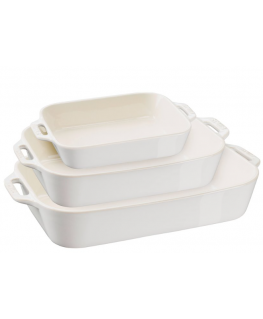 Set of 3 rectangular Staub ceramic plates - Ivory