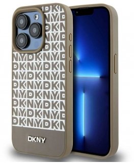 Dėklas DKNY DKHMP15XPSOSPW iPhone 15 Pro Max 6.7" ruda/ruda hardcase Leather Printed Pattern Metal Logo MagSafe
