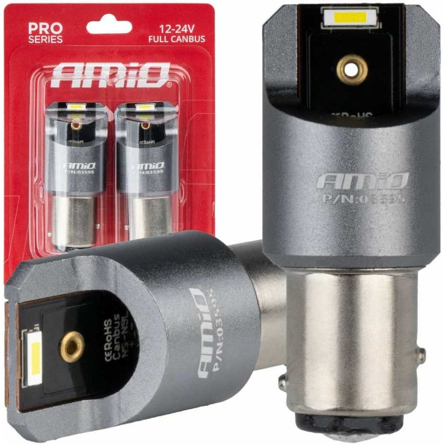 Żarówki led full canbus pro bay15d p21/5w 2x1860smd white 12v 24v amio-03595