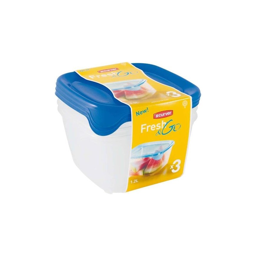 Food containers set of 3, square 3x1,2L Fresh&Go blue – 2