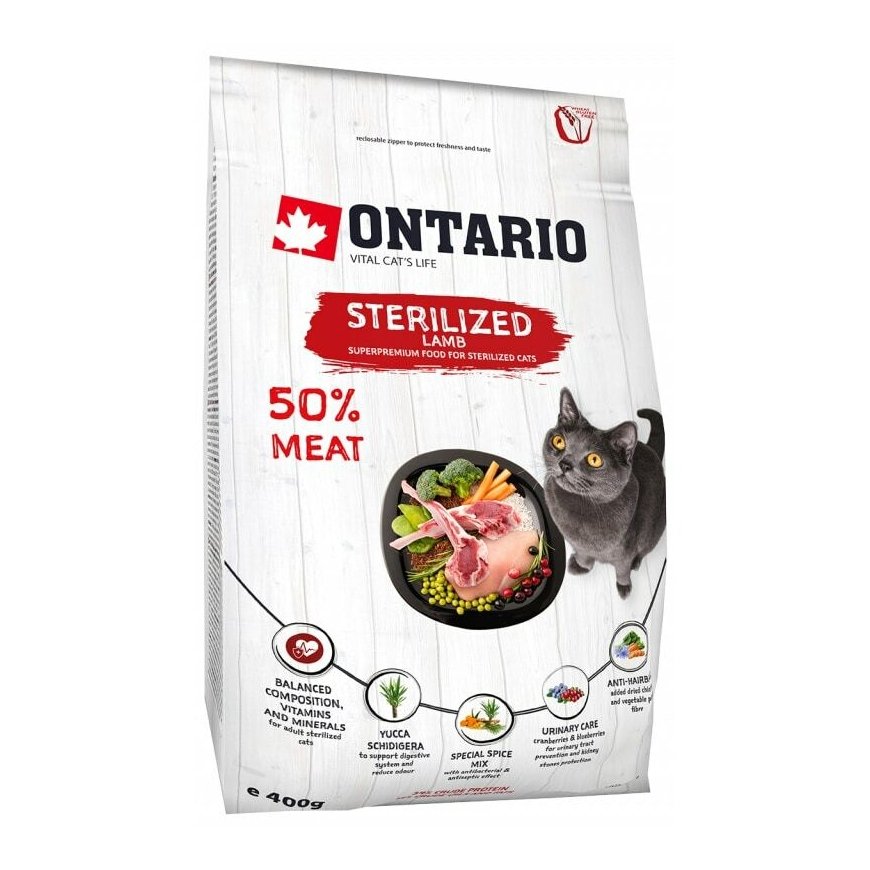 Dry cat food - Ontario Cat Sterilised Lamb, 400 gr