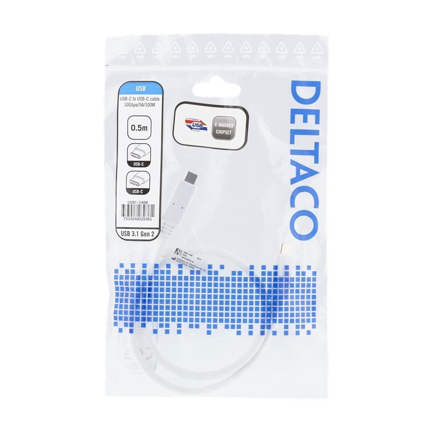 Deltaco USBC-1406 USB кабель 1 m USB 3.2 Gen 2 (3.1 Gen 2) Белый – 2