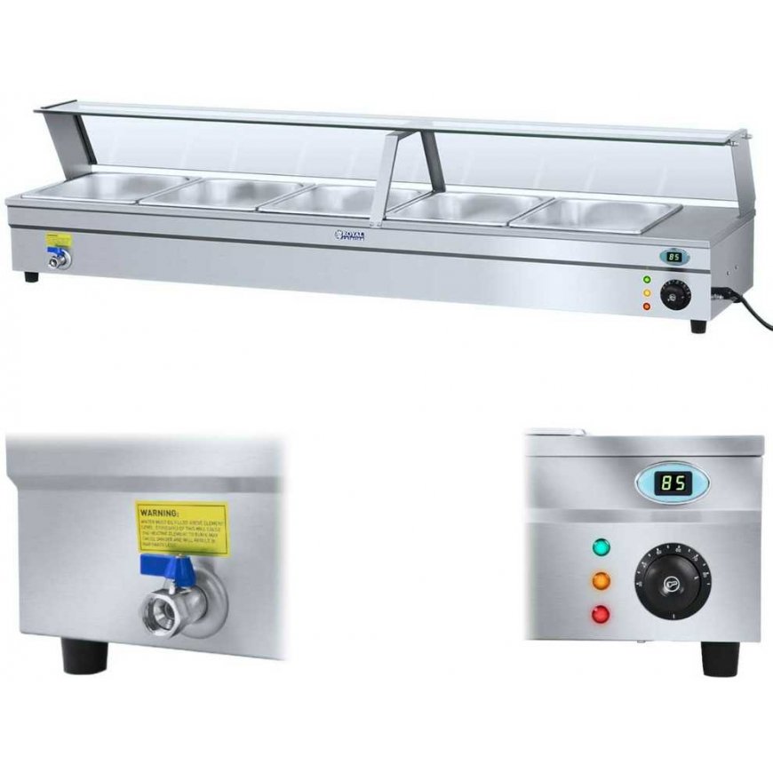 Royal Catering Bain-marie water heater with tap and glass cover 2200W 30L + 5x GN1/2 capacity