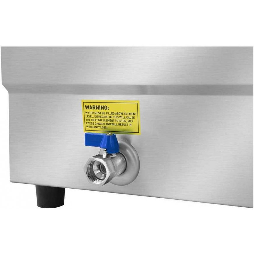 Royal Catering Bain-marie vandens šildytuvas su čiaupu ir stikliniu dangteliu 2200W 30L + 5x GN1/2 talpa – 3