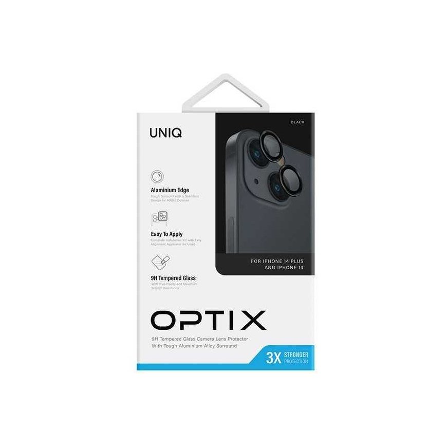 UNIQ Optix Aliuminio Camera Lens Protector iPhone 14 6.1" / 14 Plus 6.7" midnight juodas szkło na objektyvas aparatu su aplikato – 4