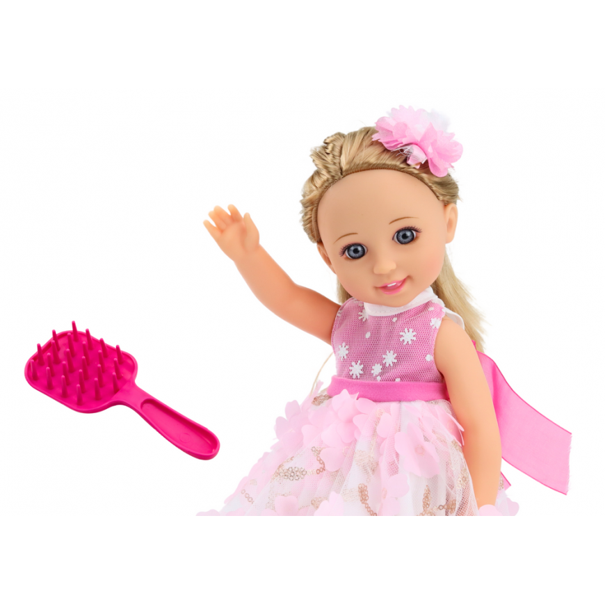 Lean Toys Doll pink dress long hair hairpin 38cm – 3